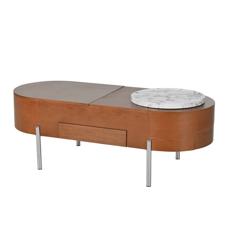 47.2-inch Lift Coffee Table With 360 Degree Marble Patterned Rotating Tray, Modern Oval Lift Tabletop, Prohibited Platform Temu