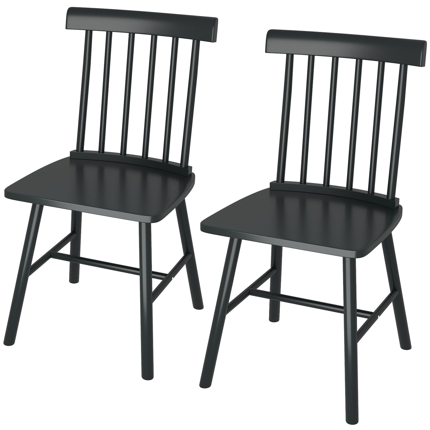 Dining Chairs Set Of 2, Farmhouse Wood Kitchen Chairs With Rubber Wood Frame, Spindle Back For Dining Room, Black