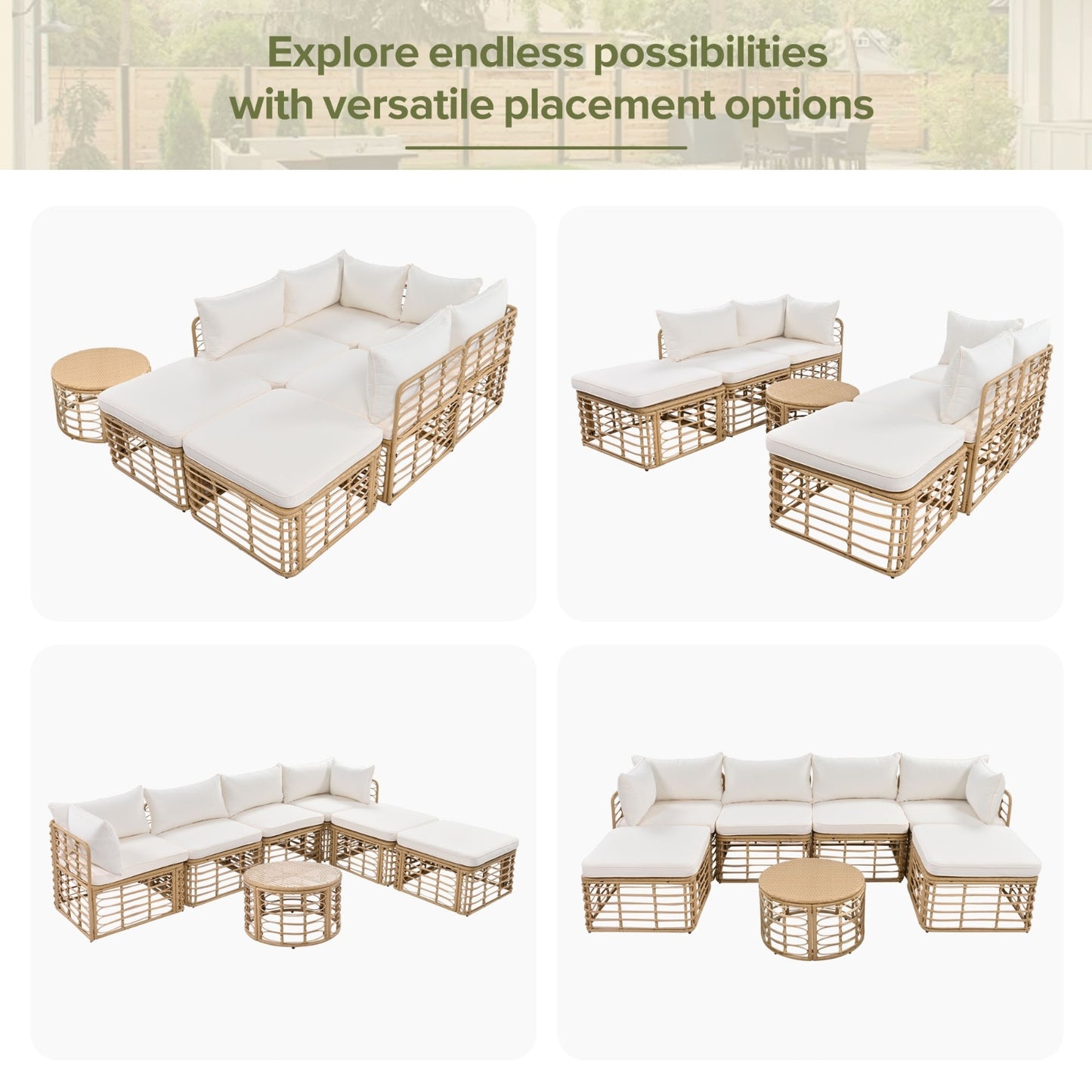 GO 7 Pieces Outdoor Patio Furniture, All-Weather Rattan Sectional Sofa Set with Thick Cushions and Pillow