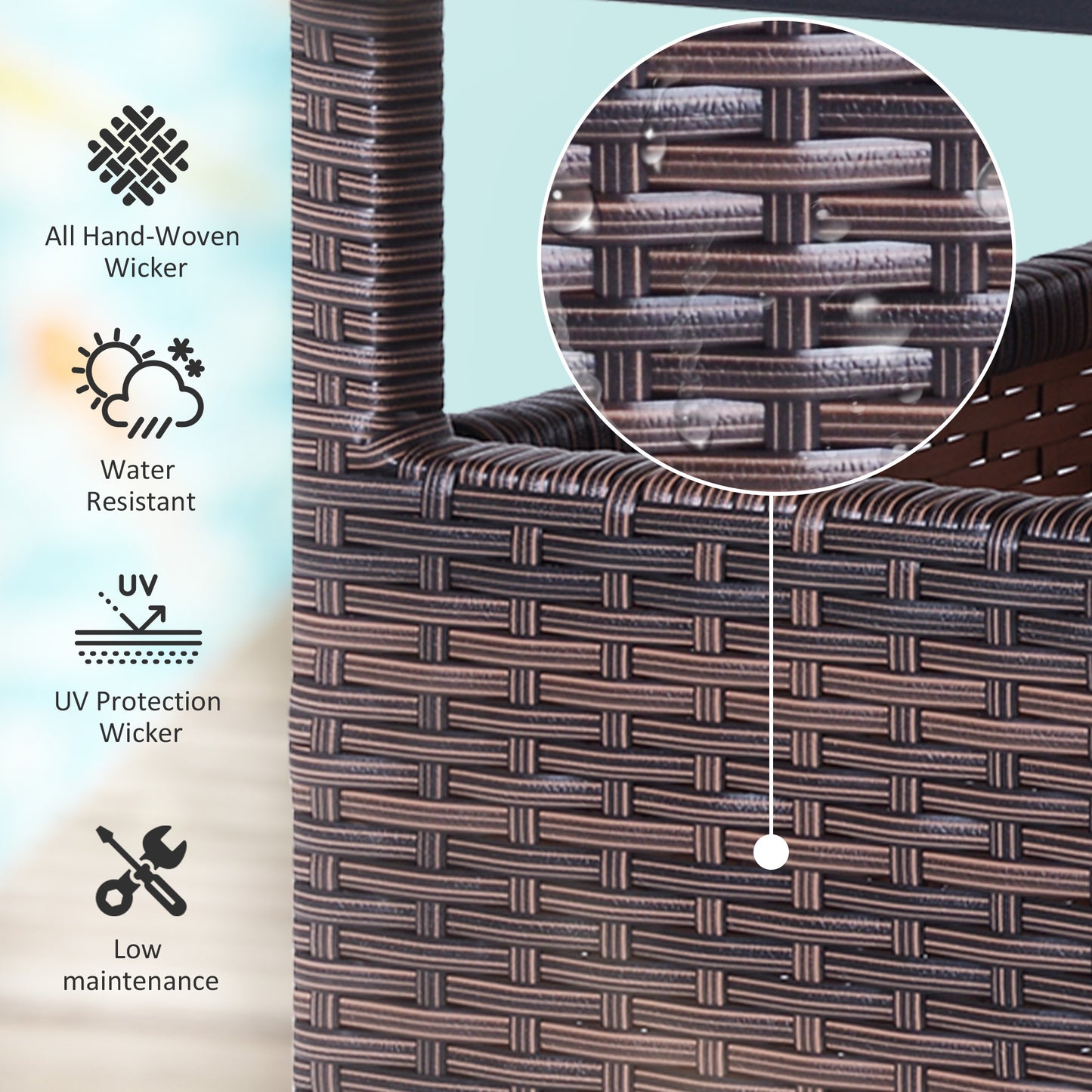 Rattan Wicker Outdoor Accent Table With Patio Umbrella Hole, Convenient For Garden