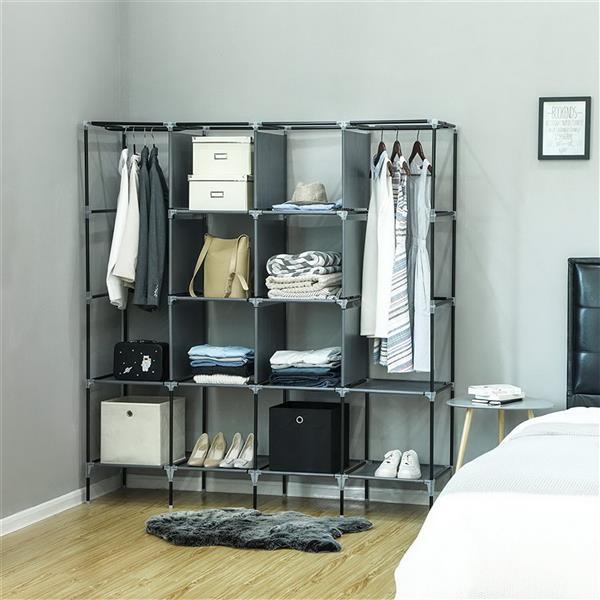 Non Woven Wardrobe With 4 Rows Of High Feet And 4 Side Pockets