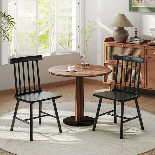 Dining Chairs Set Of 2, Farmhouse Wood Kitchen Chairs With Rubber Wood Frame, Spindle Back For Dining Room, Black