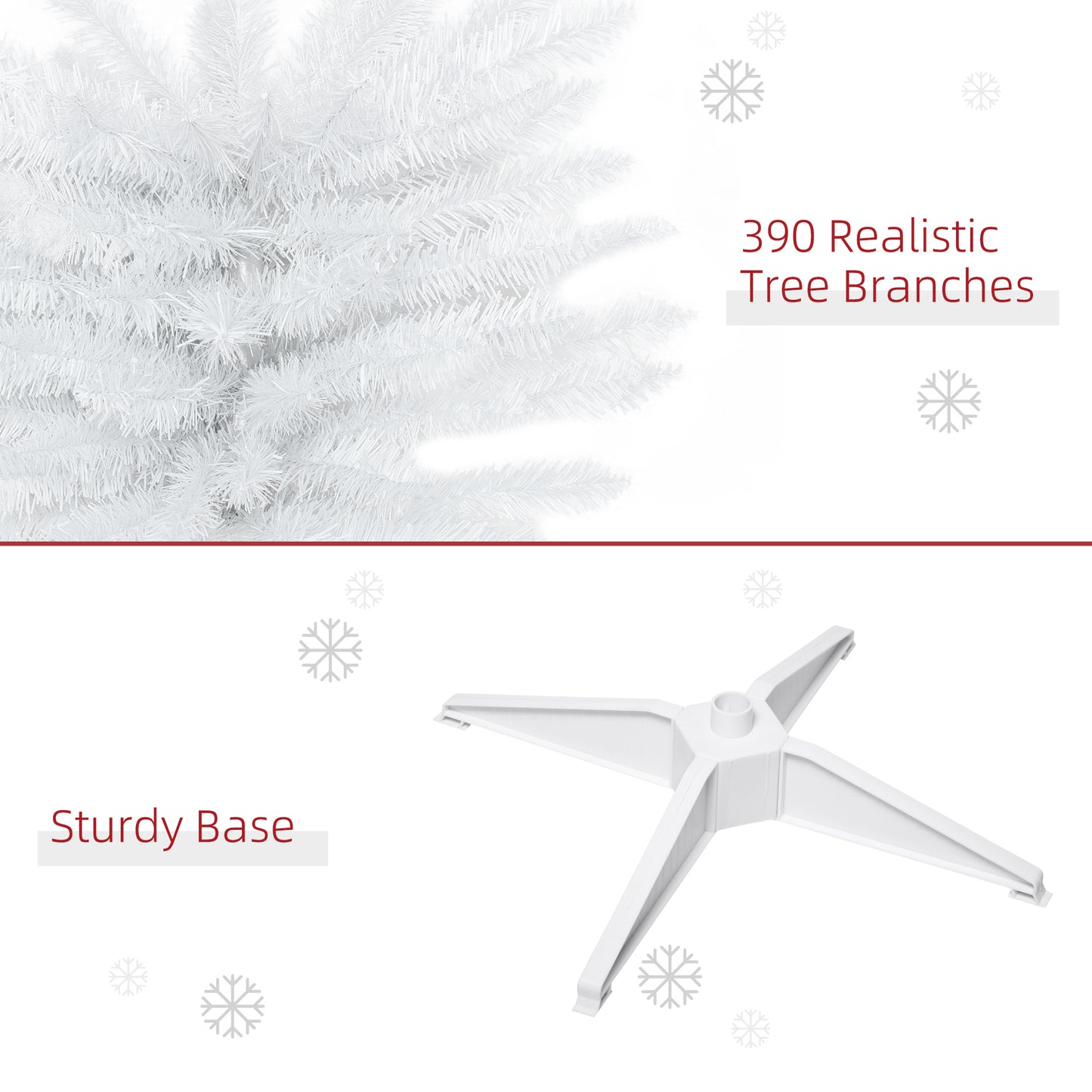 6ft White Christmas Tree, Slim Xmas Tree With Full Appearance, PVC 390 Branch Tips And Metal Stand, Artificial Christmas Tree, White