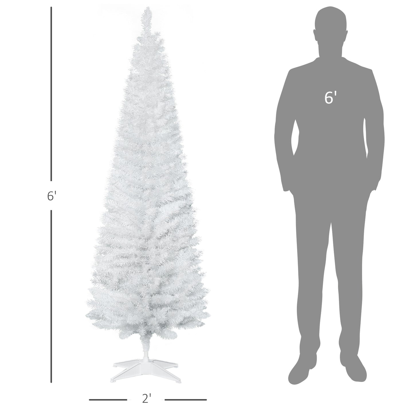 6ft White Christmas Tree, Slim Xmas Tree With Full Appearance, PVC 390 Branch Tips And Metal Stand, Artificial Christmas Tree, White