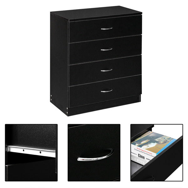4-drawer Bedside Storage Cabinet, Black