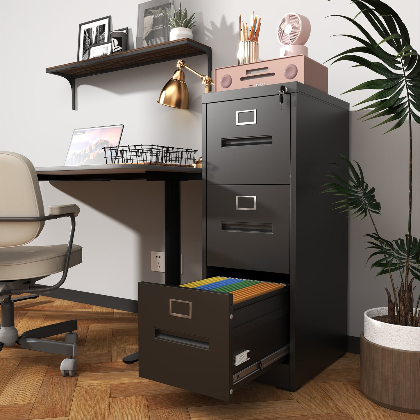 3 Drawer File Cabinet With Lock Metal Vertical File Cabinet Office Home, A4 Legal Letter Size Narrow File Cabinet Locked,Assembly Required