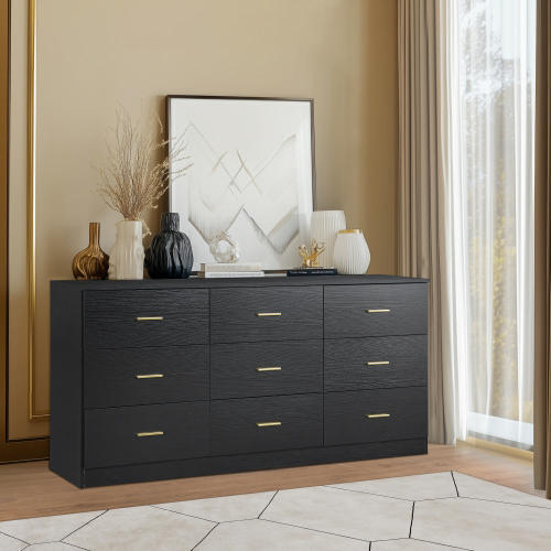 Black 9-Drawer Bedroom Vanity with Spacious Storage