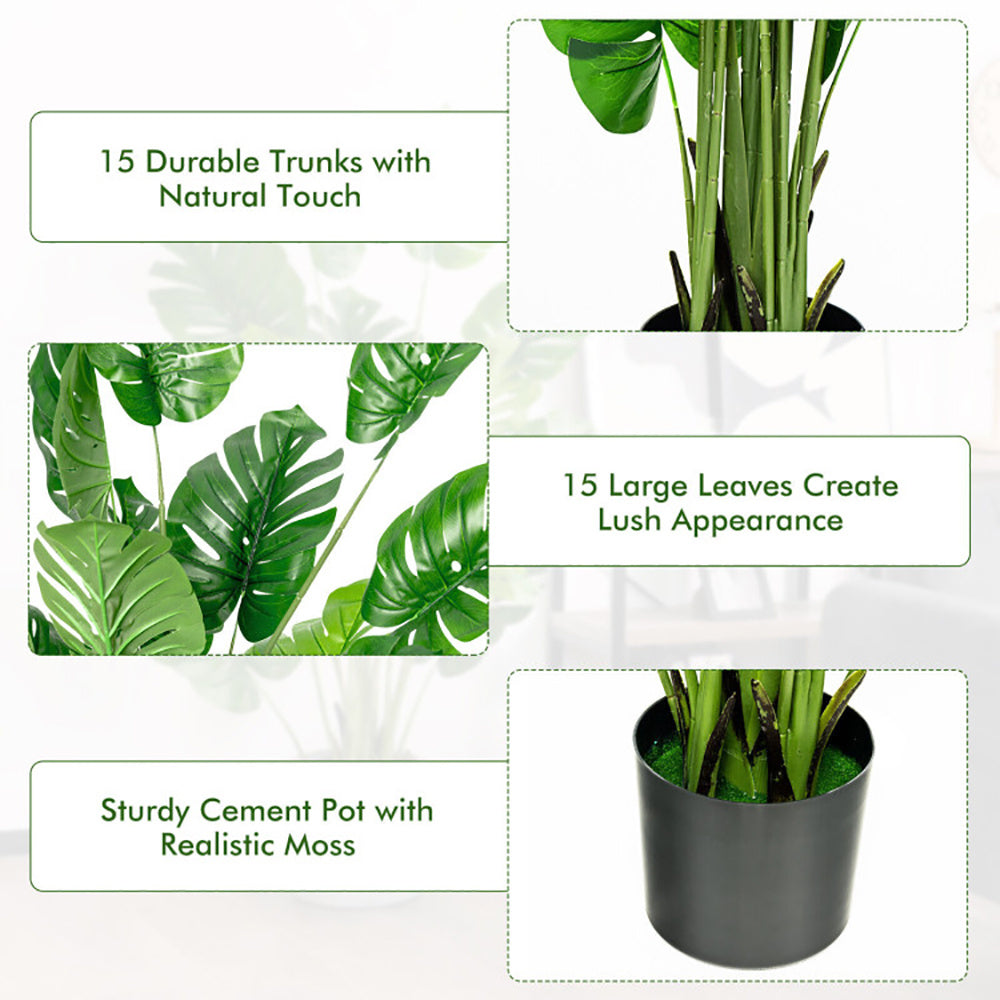 5 Feet Artificial Tree Faux Monstera Deliciosa Plant For Home Indoor And Outdoor