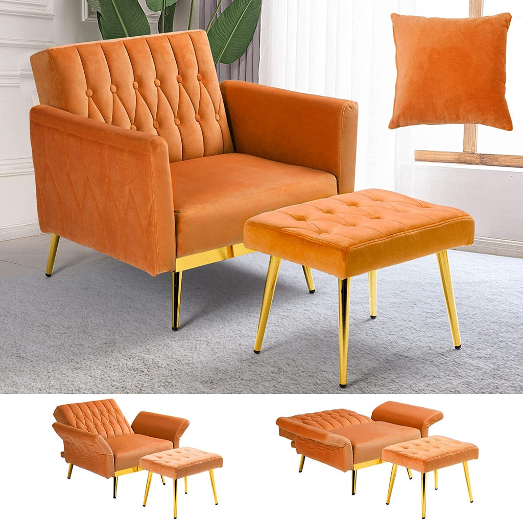 Velvet Accent Chair with Ottoman