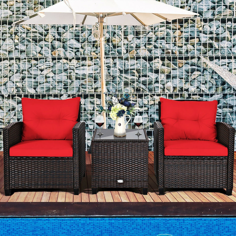 3-Piece Rattan Patio Furniture Set with Cushions