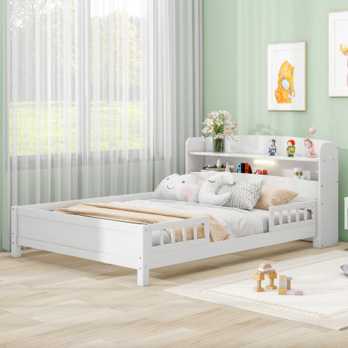 Full Size Platform Bed with LED Headboard & Storage