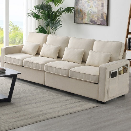 Modern Linen Sofa with 4 Pillows