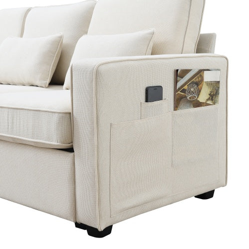 Modern Linen Sofa with 4 Pillows