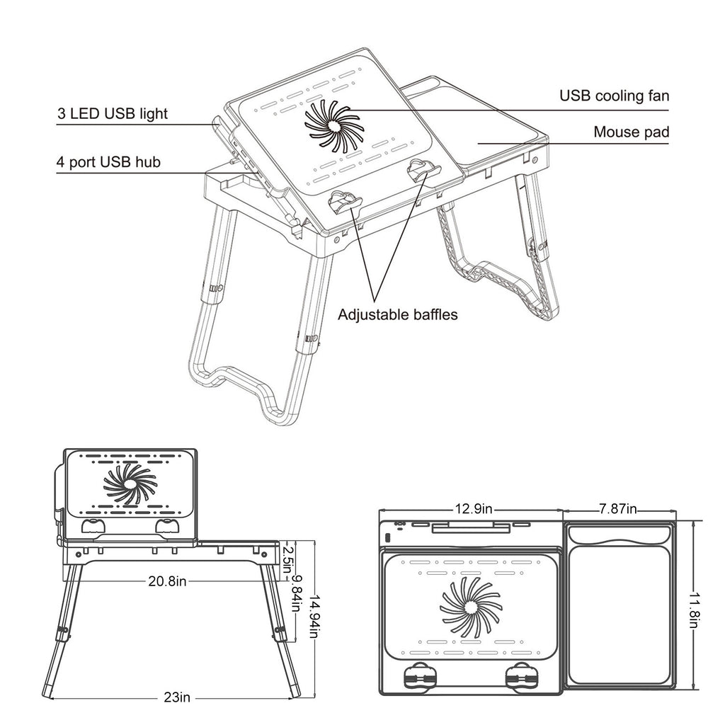 Foldable Laptop Desk with USB Ports