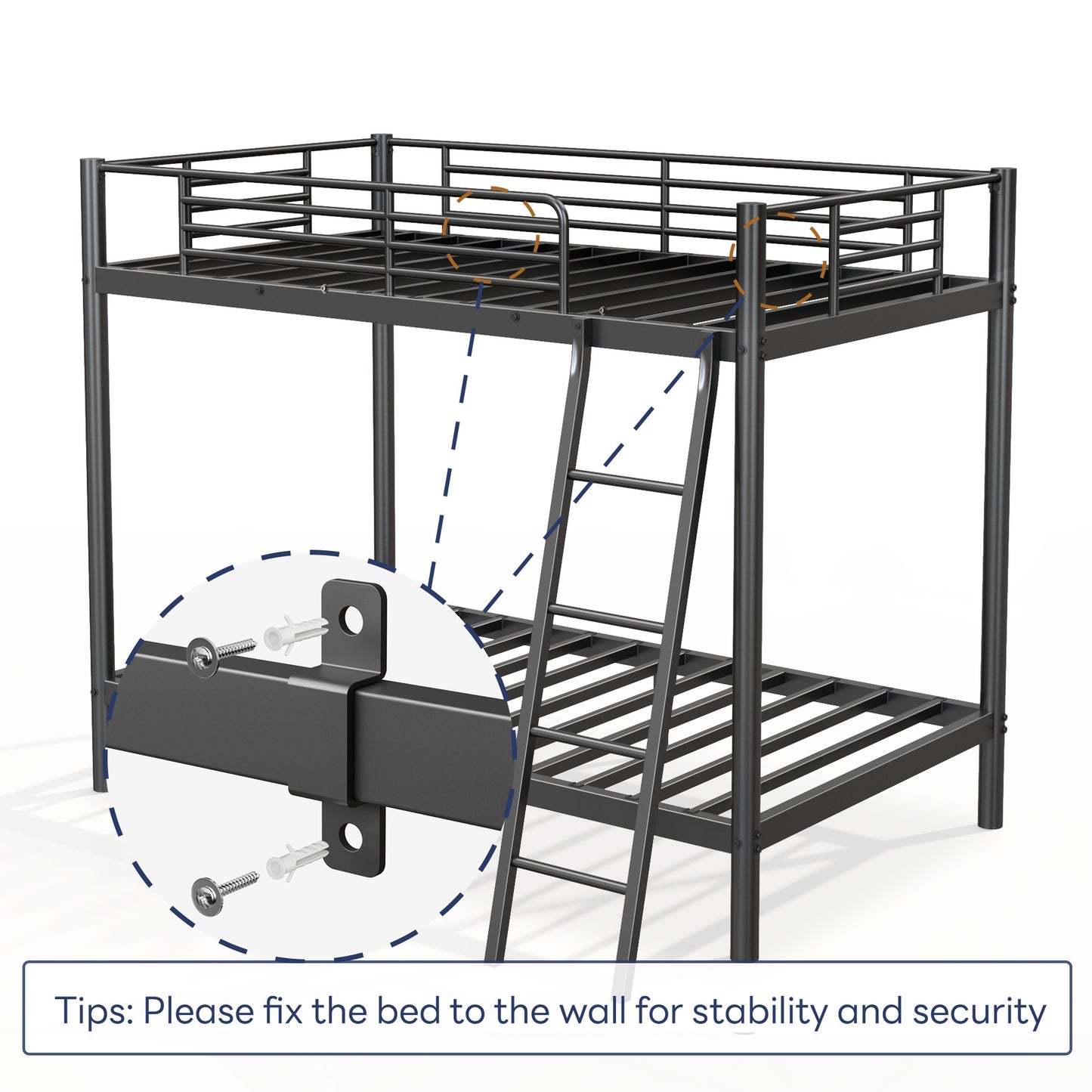 Loft Bunk Bed Twin Over Twin Size With Ladder And Guardrail,Heavy Duty Metal Slats Support No Box Spring Needed Small Space Saving Furniture For Bedroom Dorm,Black