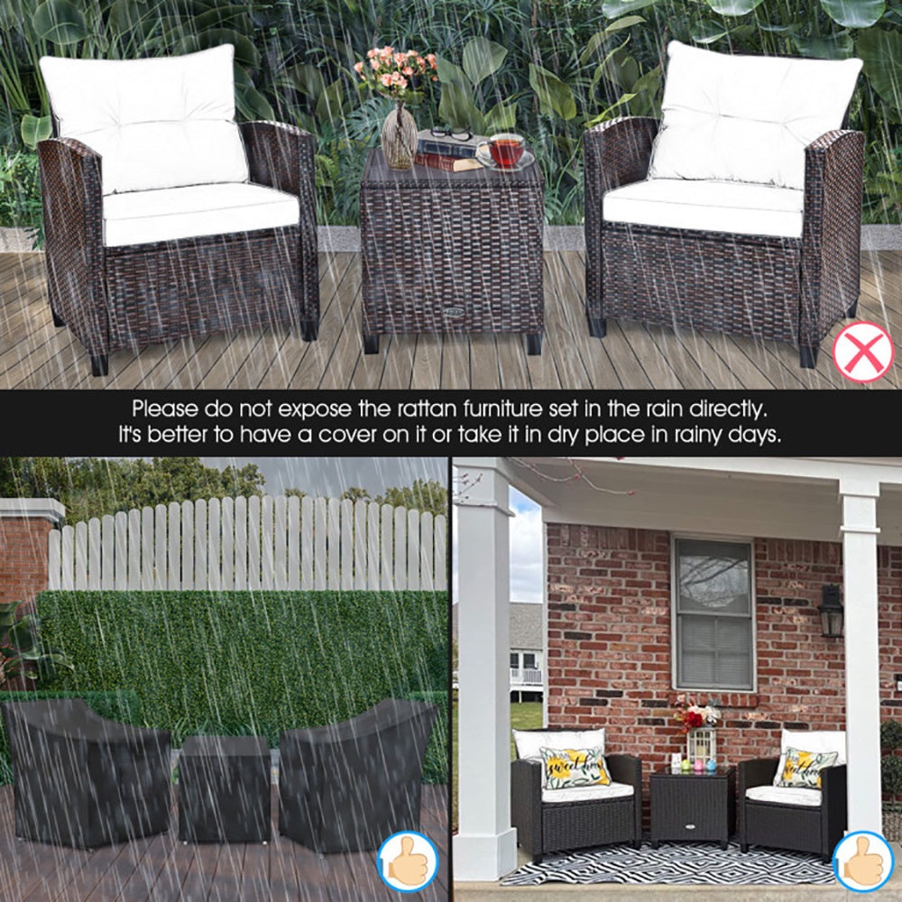3-Piece Rattan Patio Furniture Set with Cushions