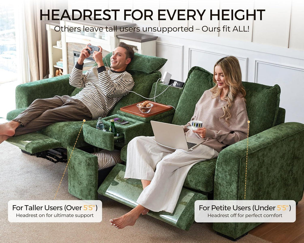 White Power Reclining Sofa with USB Charging
