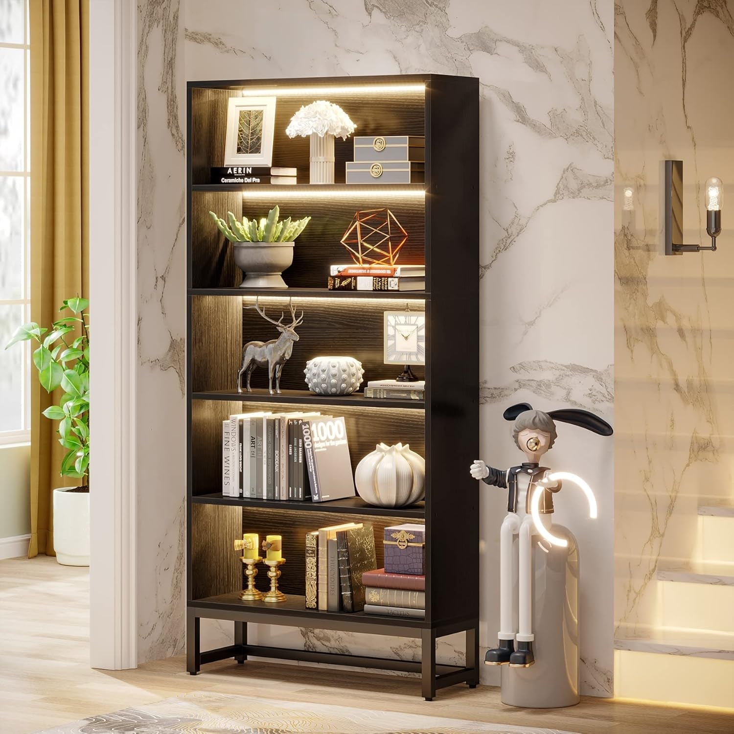 70.8” Black Led Bookcase