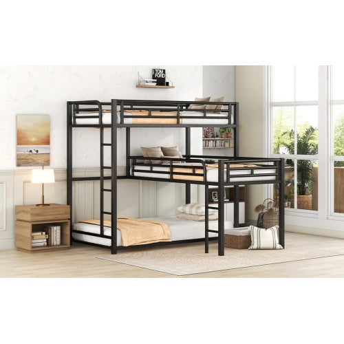 L-Shaped Triple Twin Metal Bunk Bed