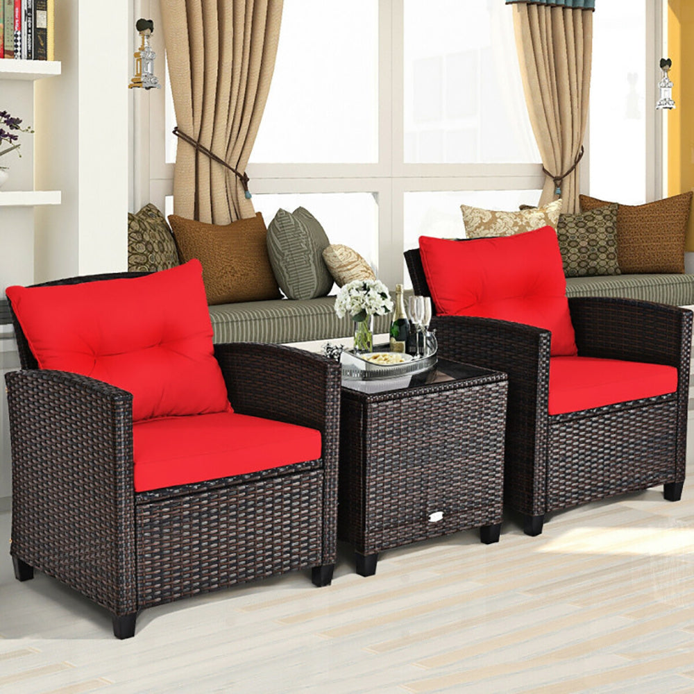 3-Piece Rattan Patio Furniture Set with Cushions