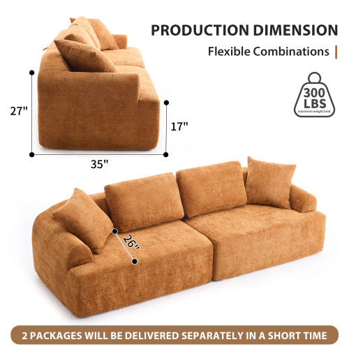 Modern 4-Seater Compression Sofa with 4 Pillows – Orange
