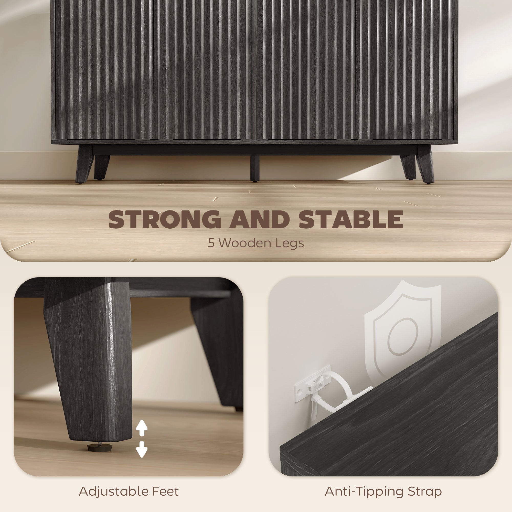 Modern Fluted Sideboard Buffet Cabinet