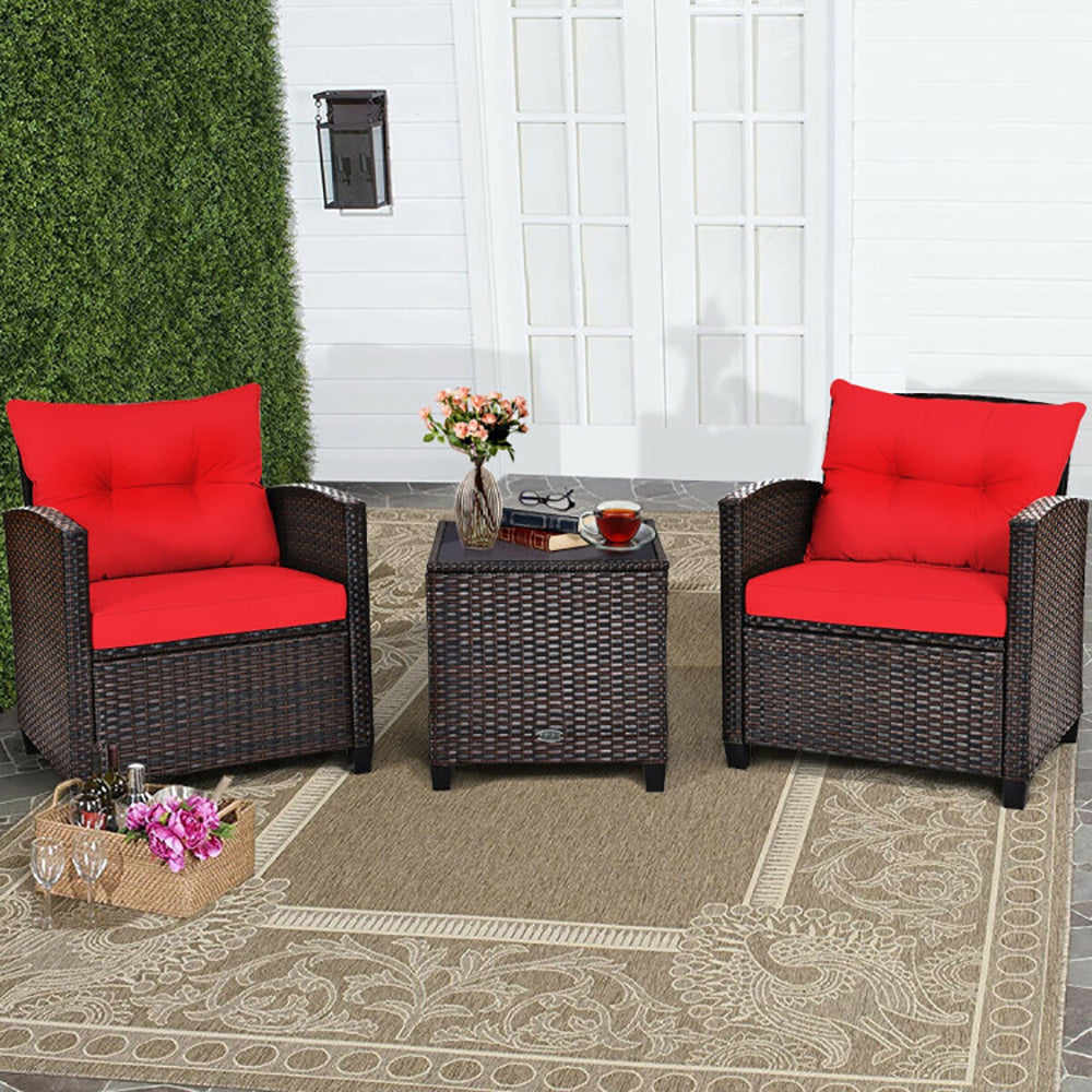 3-Piece Rattan Patio Furniture Set with Cushions
