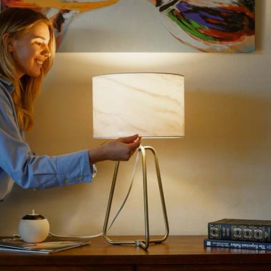 Modern Marble Table Lamp with Bronze Base – Bedside Desk Lamp for Bedroom & Office