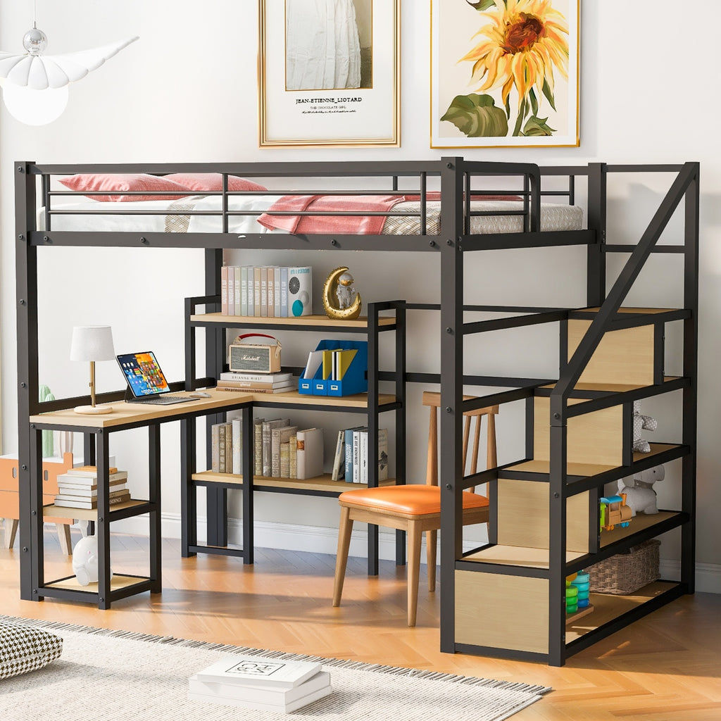 Full Metal Loft Bed with Desk & Stairs