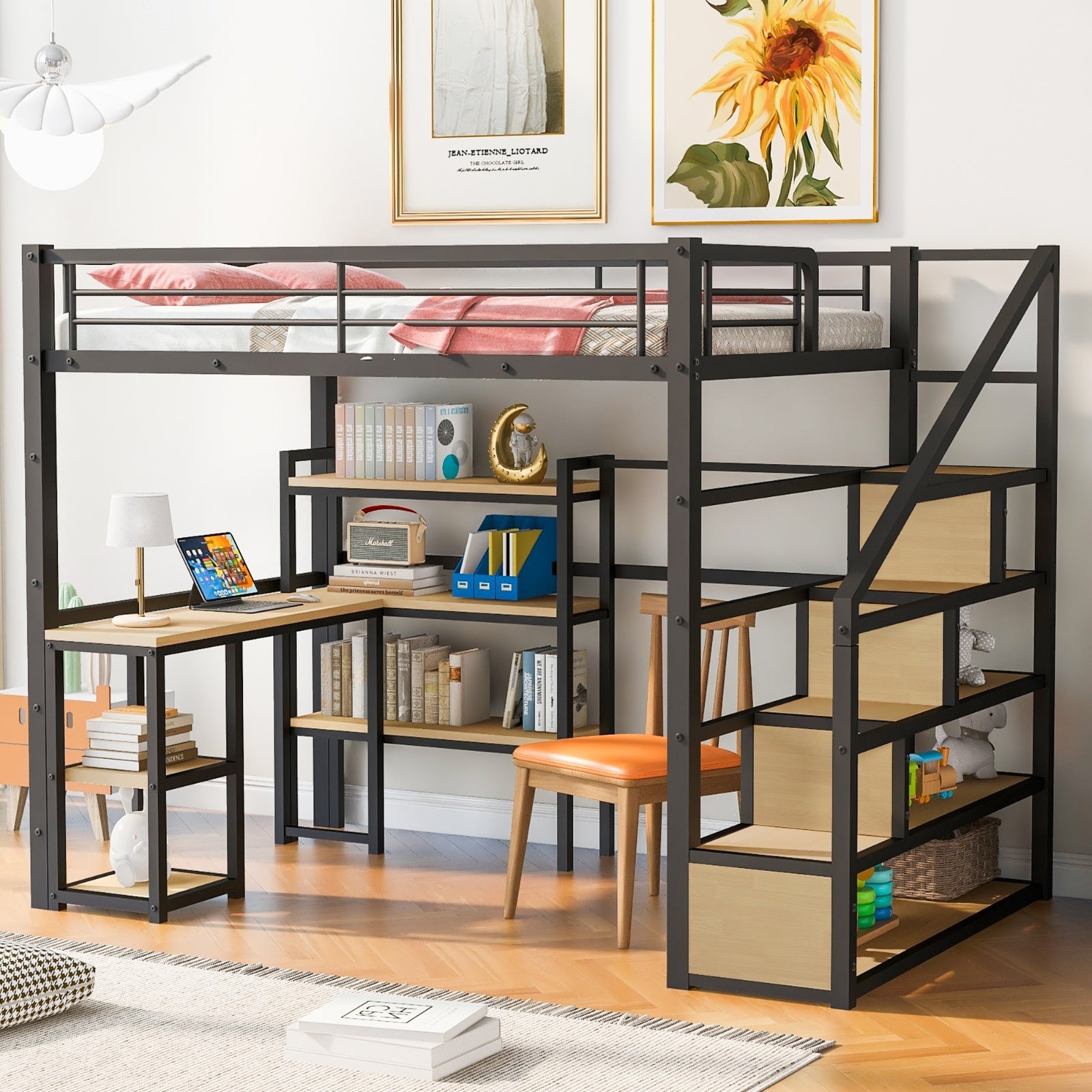 Full Metal Loft Bed with Desk & Stairs
