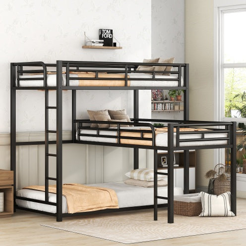 L-Shaped Triple Twin Metal Bunk Bed