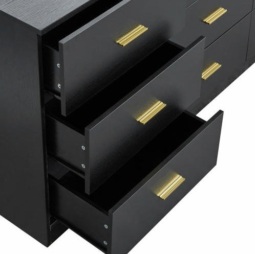 Black 9-Drawer Bedroom Vanity with Spacious Storage