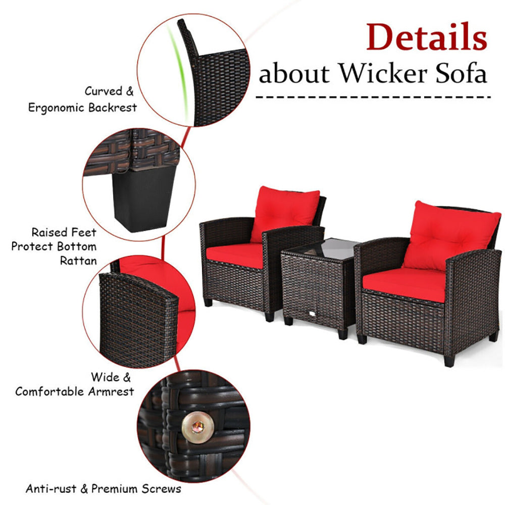 3-Piece Rattan Patio Furniture Set with Cushions