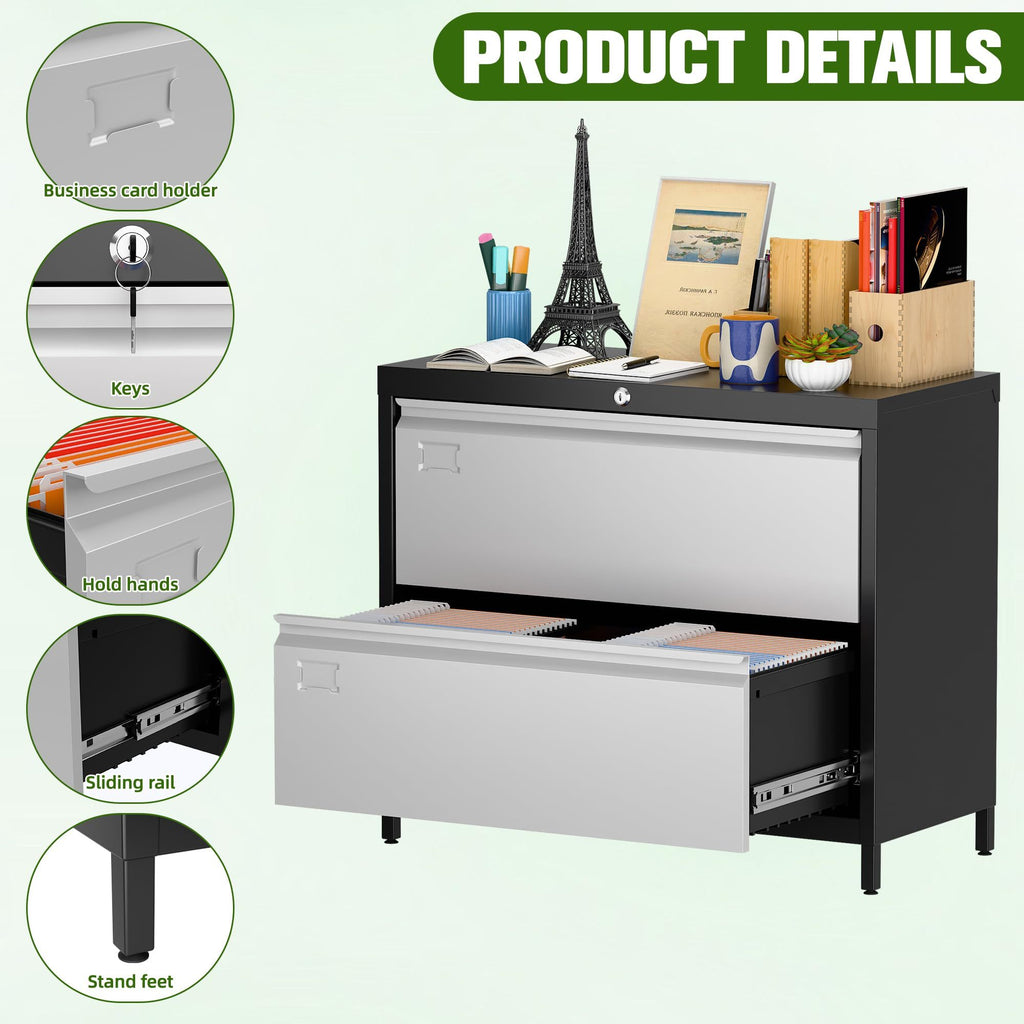 2-Drawer Metal Lateral File Cabinet with Lock