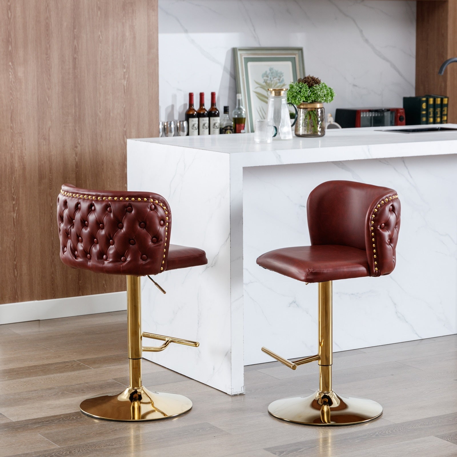 Adjustable Swivel PU Leather Bar Stools (Set of 2)
