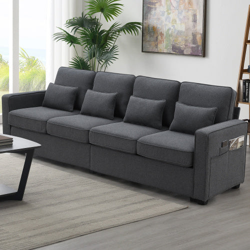 Modern Linen Sofa with 4 Pillows
