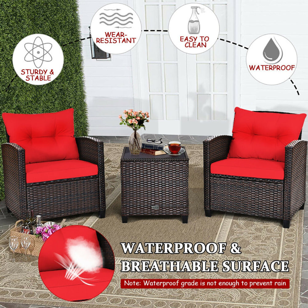 3-Piece Rattan Patio Furniture Set with Cushions