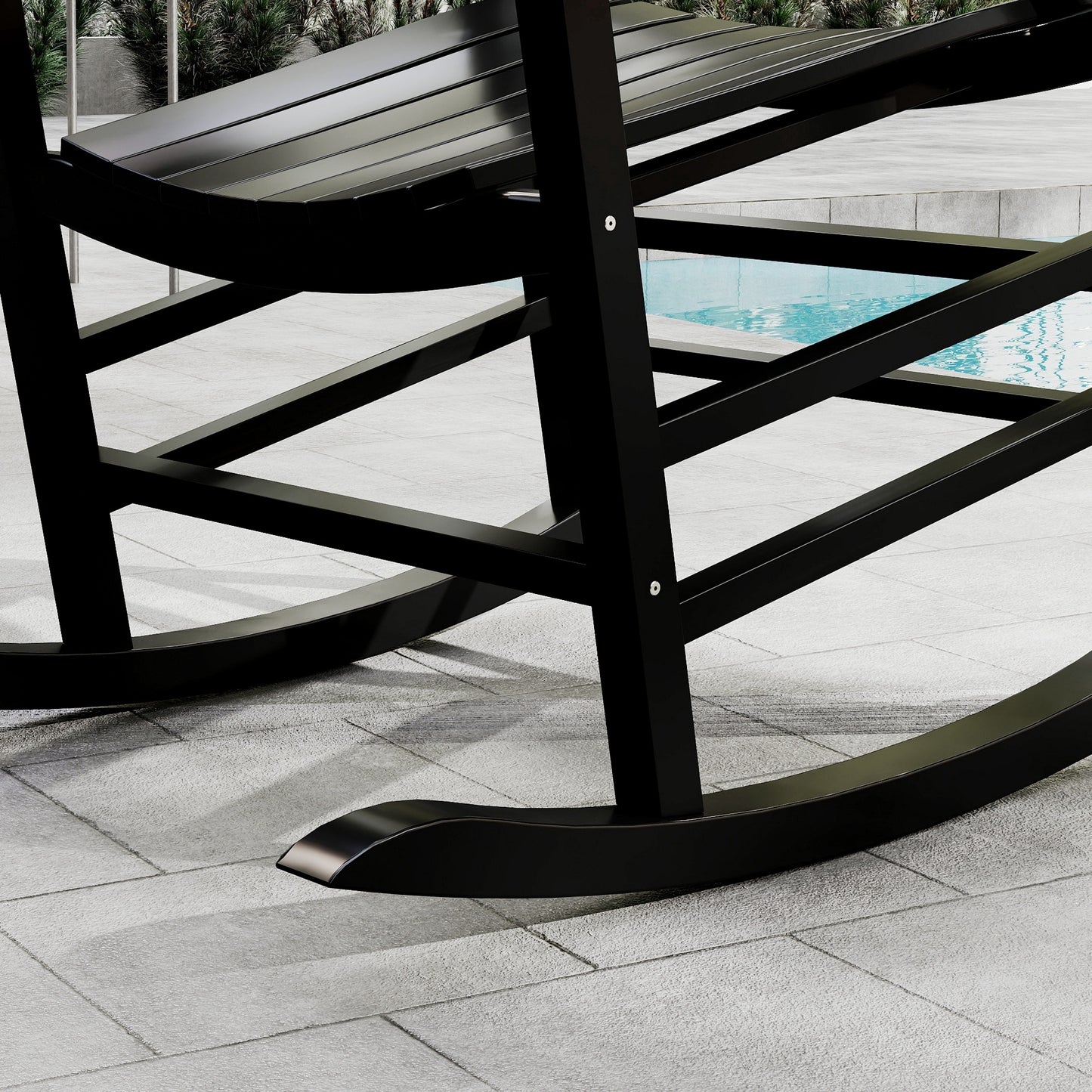 Porch Perfection Black Slatted Wooden Rocking Chairs With Armrests For Balcony