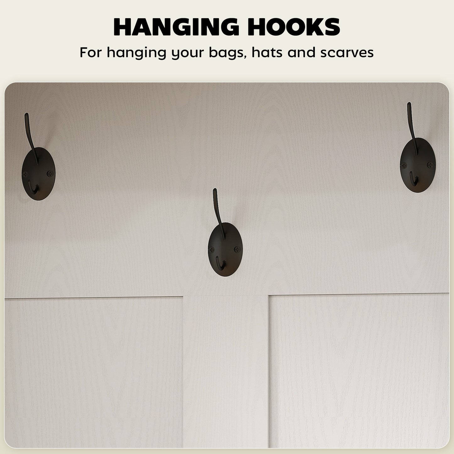 3-in-1 Hall Tree With Shoe Storage, Coat Rack With Bench, Entryway Furniture With Five Hooks, White Wood Grain