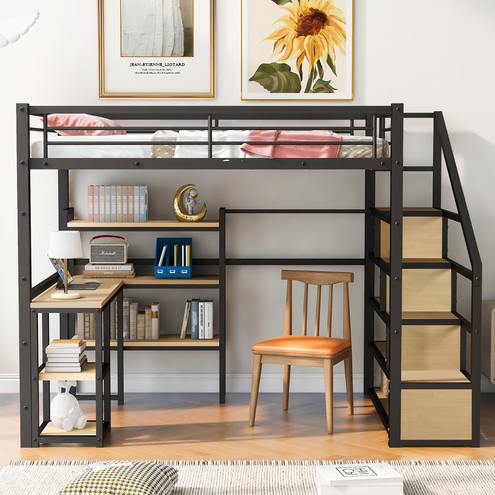 Full Metal Loft Bed with Desk & Stairs