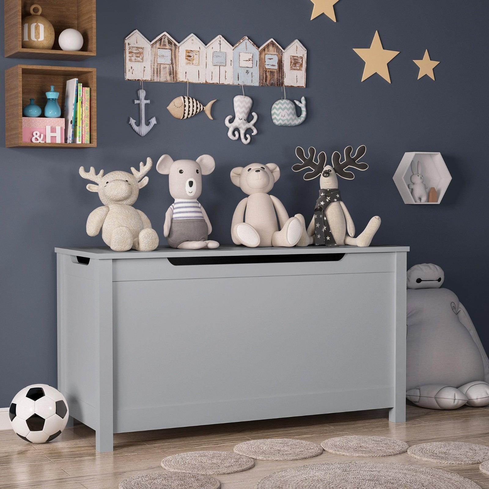 Kids Wooden Toy Box with Safety Lid