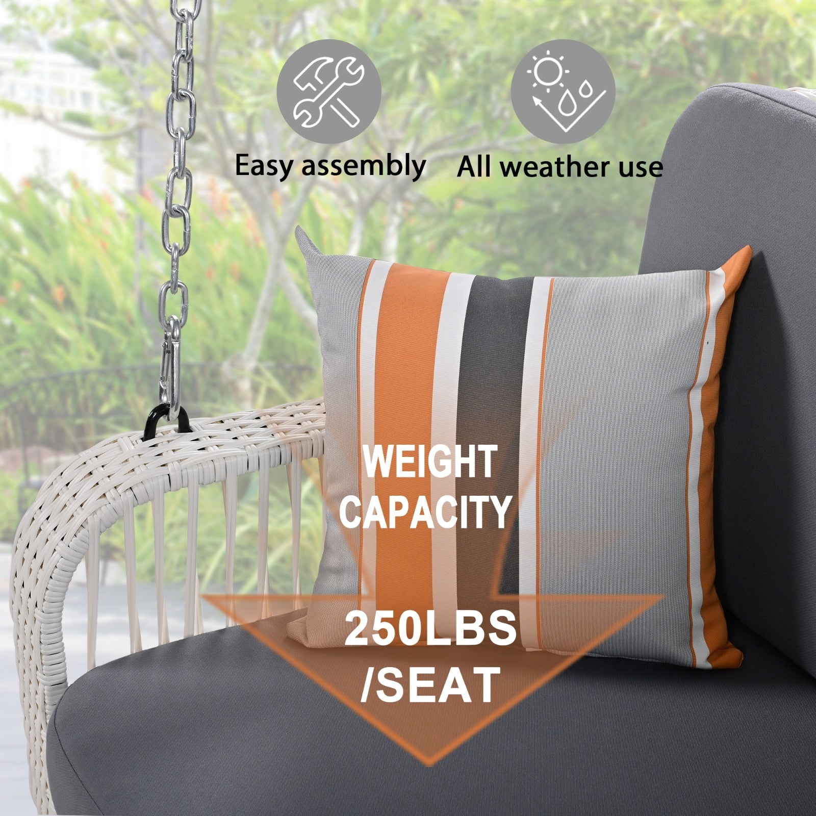 2-Seater Wicker Porch Swing with Chains & Cushions