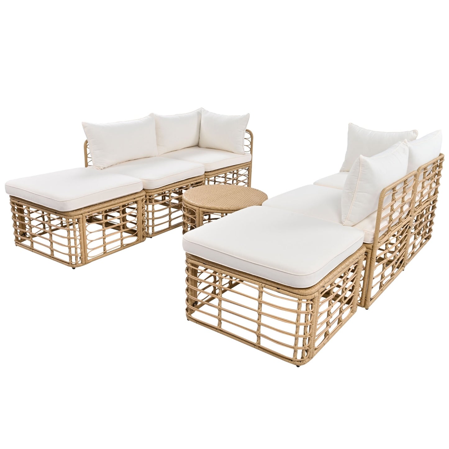 GO 7 Pieces Outdoor Patio Furniture, All-Weather Rattan Sectional Sofa Set with Thick Cushions and Pillow