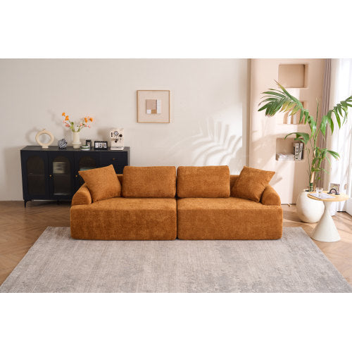 Modern 4-Seater Compression Sofa with 4 Pillows – Orange
