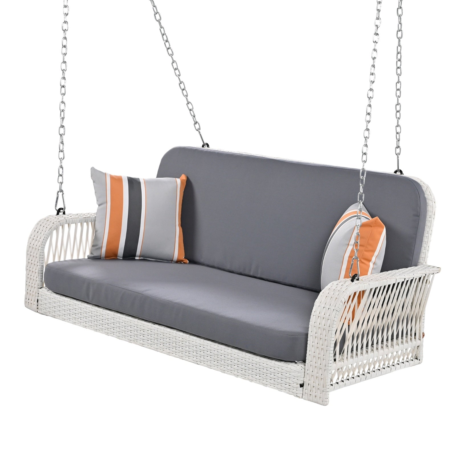2-Seater Wicker Porch Swing with Chains & Cushions