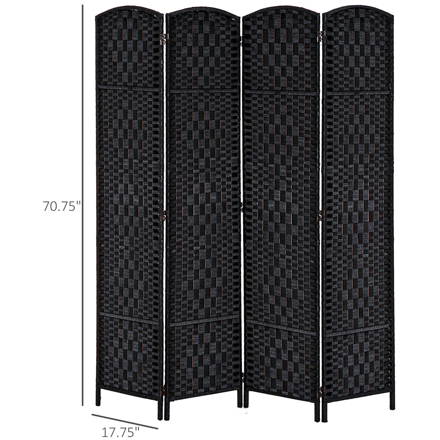 4 Panel Wicker Room Divider Folding Privacy Screen 6' Tall Black