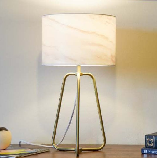 Modern Marble Table Lamp with Bronze Base – Bedside Desk Lamp for Bedroom & Office
