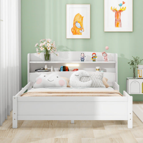 Full Size Platform Bed with LED Headboard & Storage