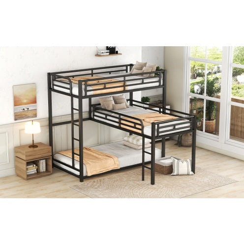 L-Shaped Triple Twin Metal Bunk Bed