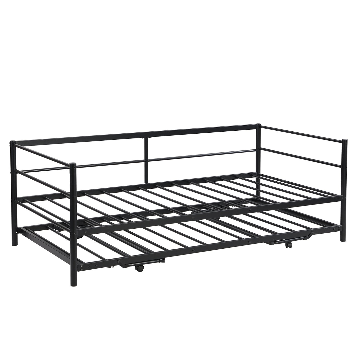 Twin Size Metal Daybed With Adjustable Trundle Up Trundle, Black